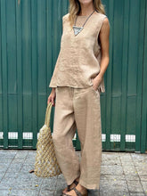 Load image into Gallery viewer, Women's Tank And Casual Pants Linen Cotton Suit