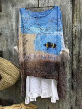 Load image into Gallery viewer, Vintage Patchwork Bee Happy Embroidery Art Linen Blend Blouse