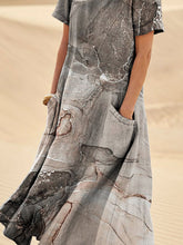 Load image into Gallery viewer, Women's Vintage Marble Texture Linen Pocket Dress