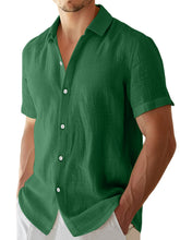 Load image into Gallery viewer, Men's summer solid color imitation linen casual and comfortable short-sleeved shirt