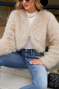 Stylish Long Sleeve Short Casual Faux Fur Jacket