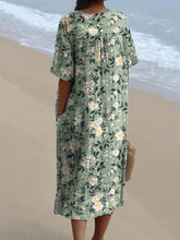 Load image into Gallery viewer, Women's Small Flower Print On Green Background Print Pocket Linen Dress