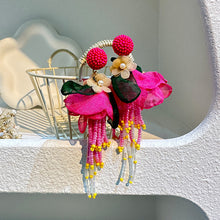 Load image into Gallery viewer, Bohemian Tassel Handmade Fabric Flower Earrings
