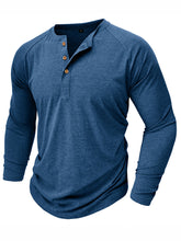 Load image into Gallery viewer, Men's Cotton Solid Henley Long Sleeve Top