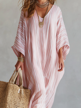 Load image into Gallery viewer, Bohemian-style Soft Pink Striped Kaftan Dress