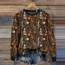 Load image into Gallery viewer, Halloween Flower Skull Print Round Neck Long Sleeve Sweatshirt