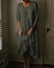 Load image into Gallery viewer, Plus Size Casual Solid Linen 3/4 Sleeve Crew Neck Pockets Dresses