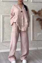 Load image into Gallery viewer, Casual button decorated cotton and linen two-piece set