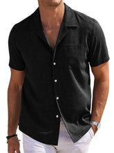 Load image into Gallery viewer, Men's Cuban Collar Cotton And Linen Pocket Basic Casual Shirt