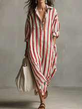 Load image into Gallery viewer, Casual Striped Shirt Bohemian Style Maxi Dress