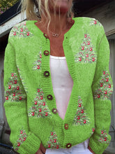 Load image into Gallery viewer, Women&#39;s Christmas Tree Print Knitted Cardigan