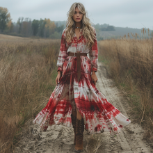 Load image into Gallery viewer, Women's Retro V-neck Linen Pastoral Halloween Style Long-sleeve Maxi Long Dress