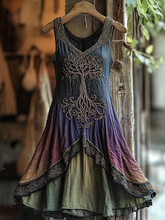 Load image into Gallery viewer, Women's Vintage  Viking Tree Of Life Gradient Linen Dress