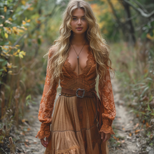 Load image into Gallery viewer, Women's Retro Country Pastoral Linen Style Long-sleeve Casual Maxi Long Dress