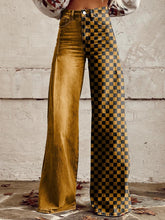 Load image into Gallery viewer, Women's Yellow and Black Tartan Print Casual Wide Leg Pants