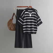 Load image into Gallery viewer, Stylish Striped Top &amp; Solid Color Wide Leg Pants Two-Piece Set