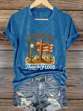 Load image into Gallery viewer, 🙏💔praying For Texas.🙏v-neck Retro Texas Strong Stronger Than The Flood Faith Cross Print T-shirt