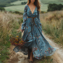 Load image into Gallery viewer, Women's Vintage Country Pastoral Linen Style Long-sleeve Maxi Long Dress