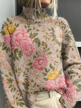 Load image into Gallery viewer, Women&#39;s Lovely Floral Art Print Knit Turtleneck Pullover Sweater