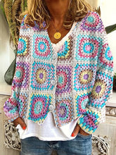 Load image into Gallery viewer, Knitted Crochet Floral V Neck Button Down Cardigan