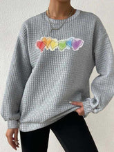 Load image into Gallery viewer, Women's Rainbow Love Heart Waffle Sweatshirt Waffle Sweatshirt