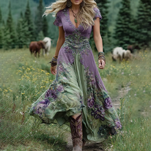 Load image into Gallery viewer, Classy Gradient Purple Lavender And Floral Printed Short Maxi Dress