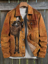 Load image into Gallery viewer, Playing Guitar While Hanging A Skeleton Art Print Casual Denim Jacket