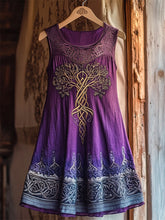 Load image into Gallery viewer, Vintage Celtic Tree Of Life Gradient Linen Tank Dress