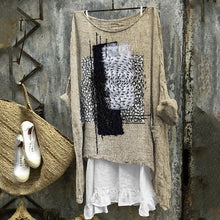 Load image into Gallery viewer, Frayed Patch Japanese Sashiko Art Linen Blend Tunic