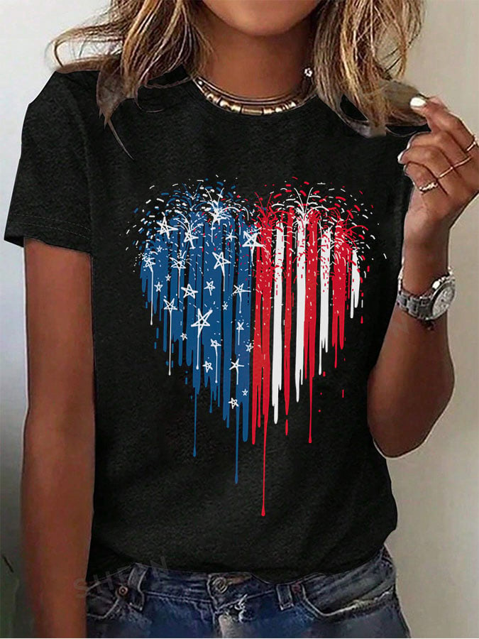 Women's Independence Day Love Fireworks Print T-Shirt