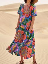 Load image into Gallery viewer, Women's Artistic Flowers Printed Linen Pocket Dress