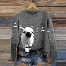 Load image into Gallery viewer, Greetings From The Stray Sheep Graphic Crew Neck Cozy Knit Sweater