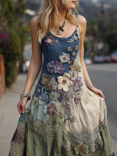 Load image into Gallery viewer, Classy Gradient Japanese Sakura Cherry Blossoms Embroidered Pattern Linen Suspender Long Dress