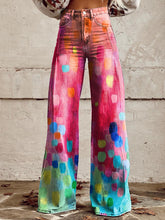 Load image into Gallery viewer, Women&#39;s Bright Color Block Print Casual Wide Leg Pants