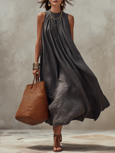 Load image into Gallery viewer, Oversized Charcoal Gray Linen Halter Midi Dress