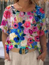 Load image into Gallery viewer, Women's Lovely Floral Art Print Front And Back Wear Short Sleeve Cotton Shirt