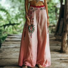 Load image into Gallery viewer, Bohemian Holiday Style Retro Linen Floral Ethnic Totem Print Casual Pants