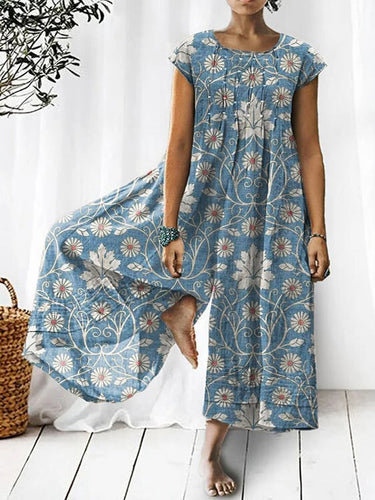 Women's Retro Art Print Casual Jumpsuit