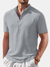 Load image into Gallery viewer, Men's Casual Solid Color Comfortable Cotton And Linen Stand Collar Short-sleeved Shirt