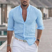 Load image into Gallery viewer, Men's Linen Shirt Shirt Summer Shirt Beach Shirt Collar Long Sleeve
