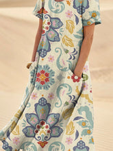 Load image into Gallery viewer, Women's Retro Floral Art Print Casual Linen Pocket Dress