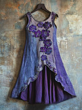 Load image into Gallery viewer, Vintage Celtic Knot With Purple Floral Pattern Linen Tank Dress