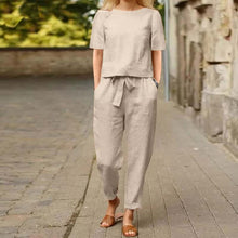 Load image into Gallery viewer, Summer Fashion Solid Color Short-Sleeved Trousers Two-Piece Suit (Including Belt)