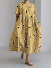 Load image into Gallery viewer, Flying Bees Embroidery Pattern Linen Blend Maxi Dress