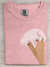 Load image into Gallery viewer, Funny Sleeping Cat Ice Cream Cone Washed T Shirt