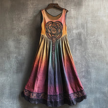 Load image into Gallery viewer, Retro Viking Celtic Knot Embroidered Gradient Linen Dress