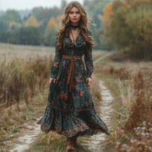 Load image into Gallery viewer, Women's Retro V-neck Floral Long-sleeve Bohemian Pastoral Style Maxi Long Dress