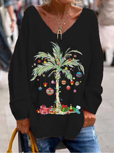 Load image into Gallery viewer, Women's Christmas Palm Tree Printed V-Neck Top