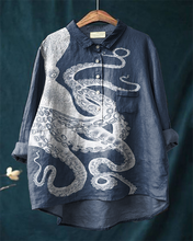 Load image into Gallery viewer, Japanese Octopus Art Print Casual Cotton and Linen Shirt