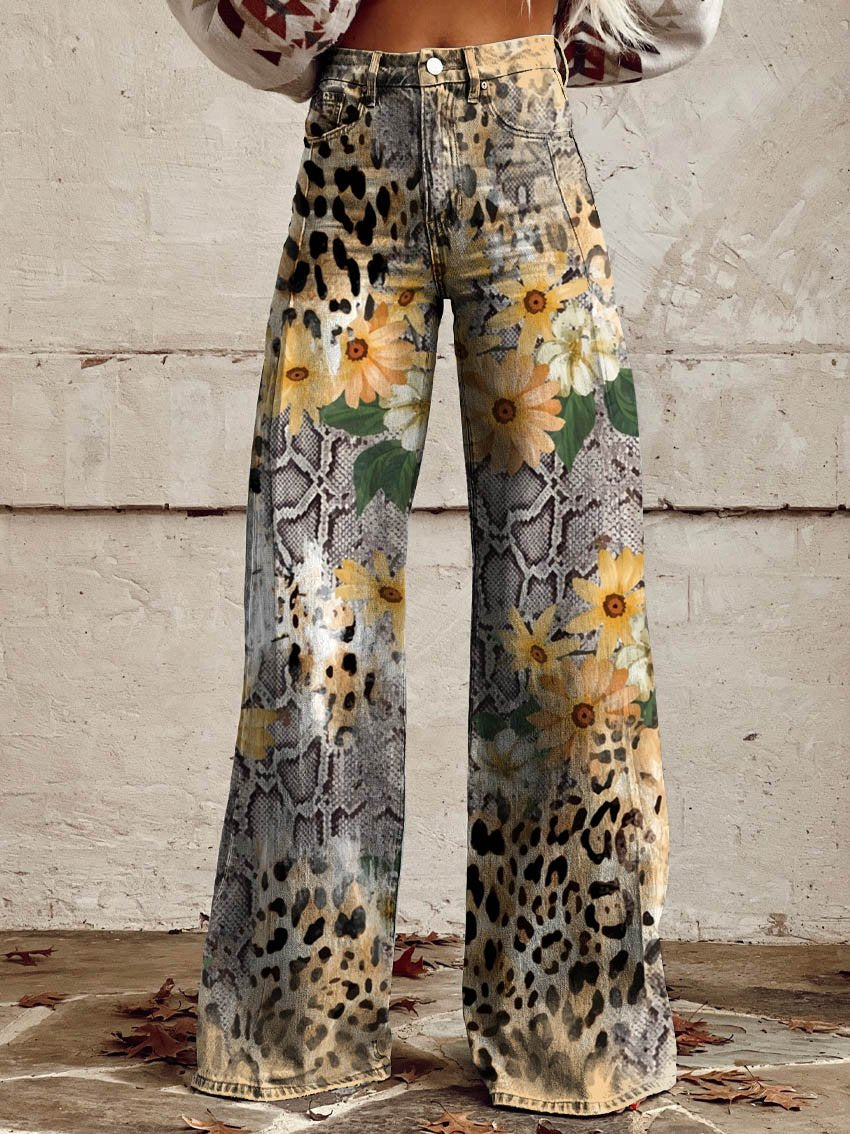 Women's Daisy Leopard Print Casual Wide Leg Pants